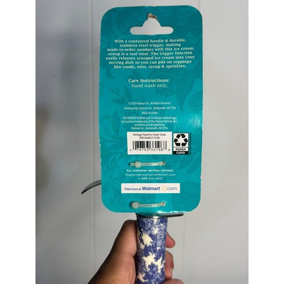 The Pioneer Woman Heritage Floral Ice Cream Scoop | Blue Handle Squeeze Release - Picture 4 of 4